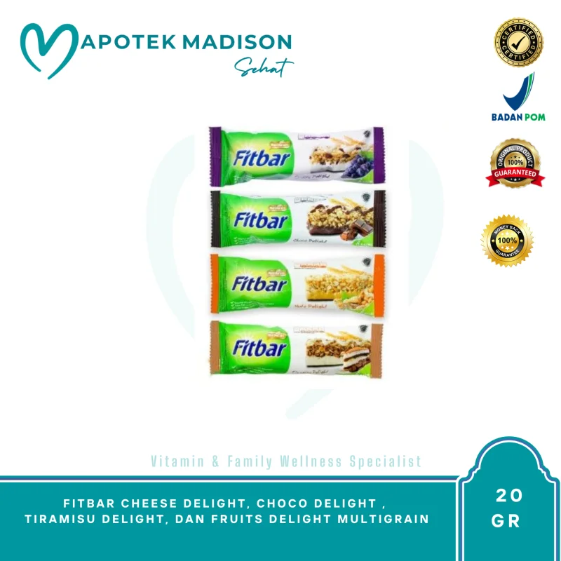FITBAR CHEESE DELIGHT, CHOCO DELIGHT , TIRAMIS DELIGHT, DAN FRUITS DELIGHT  MULTIGRAIN 20GR