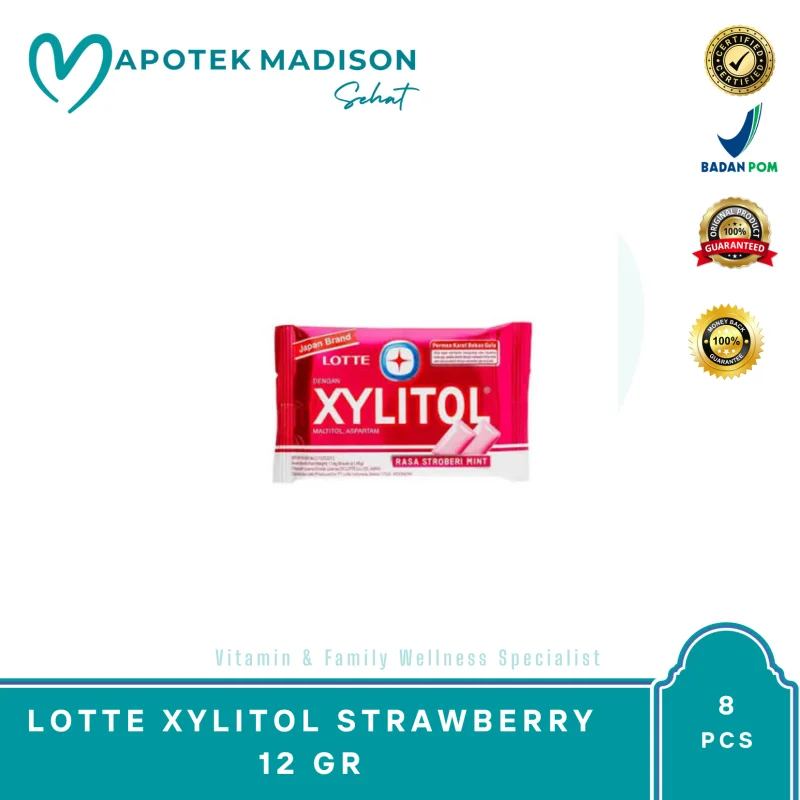 LOTTE XYLITOL STRAWBERRY BLISTER 8 PCS