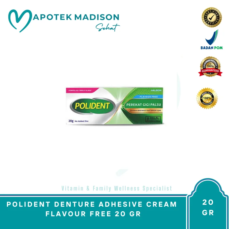 POLIDENT DENTURE ADHESIVE CREAM FLAVOUR FREE 20 GR