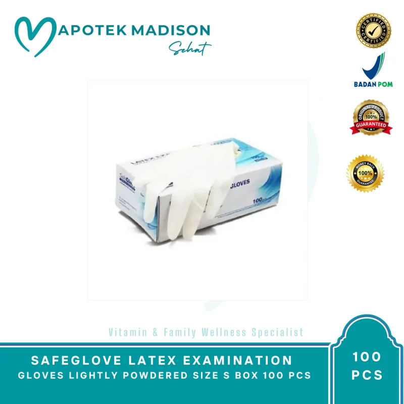 SAFEGLOVE LATEX EXAMINATION GLOVES LIGHTLY POWDERED SIZE S BOX 100 PCS