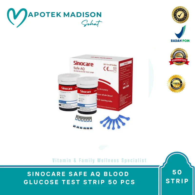 SINOCARE SAFE AQ BLOOD GLUCOSE TEST STRIP 50 PCS