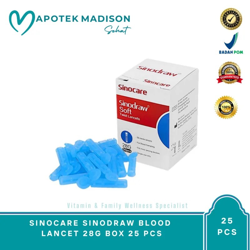 SINOCARE SINODRAW BLOOD LANCET 28G BOX 25 PCS