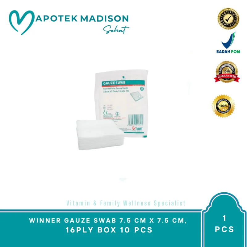 WINNER GAUZE SWAB 7.5 CM X 7.5 CM, 16PLY BOX 10 PCS