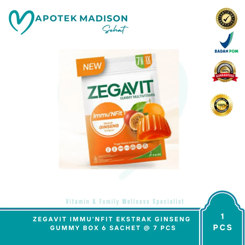 ZEGAVIT IMMU'NFIT EKSTRAK GINSENG GUMMY BOX 6 SACHET @ 7 PCS